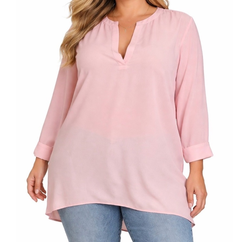 J. Jill blouse top pop over pale pink tiered V-neck Lightweight Roll Tab SZ XL